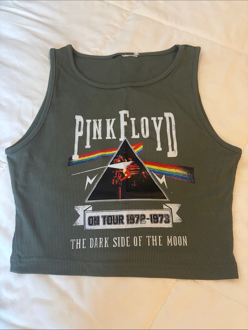 Pink Floyd Olive Green Prism Graphic Crop Tank